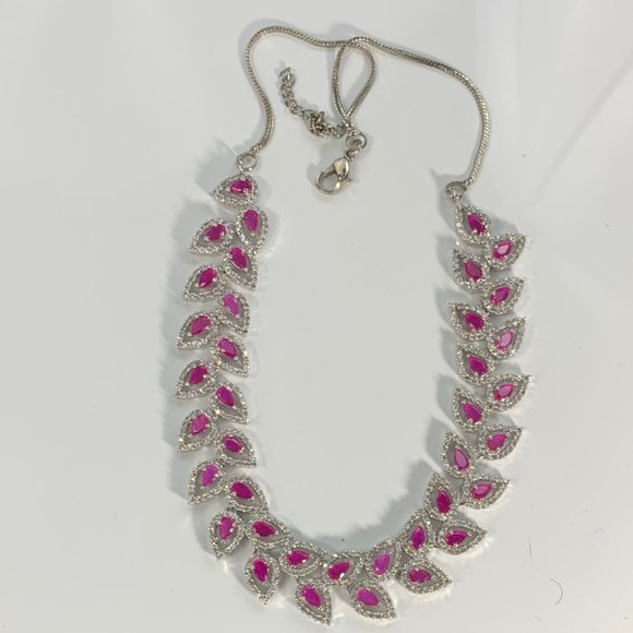 Modern Ruby Marquees, Diamond Zircon Necklace - Picture 3 of 11